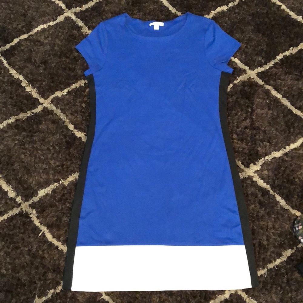 Blue black and white dress